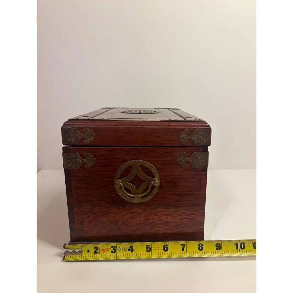 Vintage Chinese Rosewood Jewelry Box-Brass Hardware-Silk Lined-Trinket Chest-
